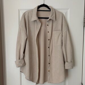 Beige Corduroy Button-Up Shirt